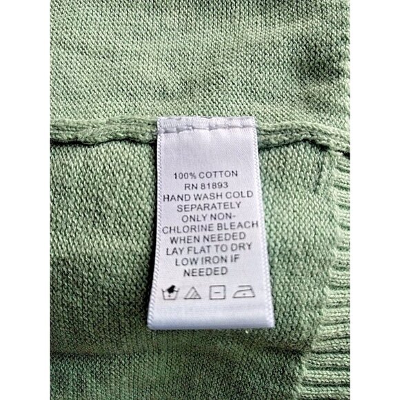 Isaac Mizrahi Cardigan Sweater Women M Green Cotton Button Front Classic Knit - Picture 7 of 7